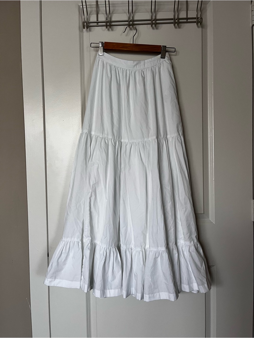 Abercrombie & Fitch Poplin White Tiered Maxi Skirt XS